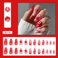 Red Almond Heart Fall Nails, 24-Piece Ins-Style Set