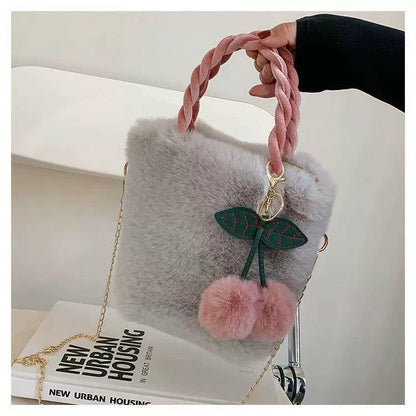 Cute Cherry Handbag - Soft Plush Tote for Girls