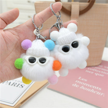 Cute Real Rabbit Fur Coal Ball Charm - Trendy Keychain