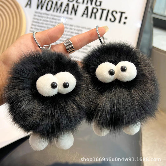 Cute Real Rabbit Fur Coal Ball Keychain Plush Toy