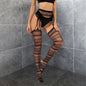 Fishnet Black Silk Stripe Thigh High Stocking