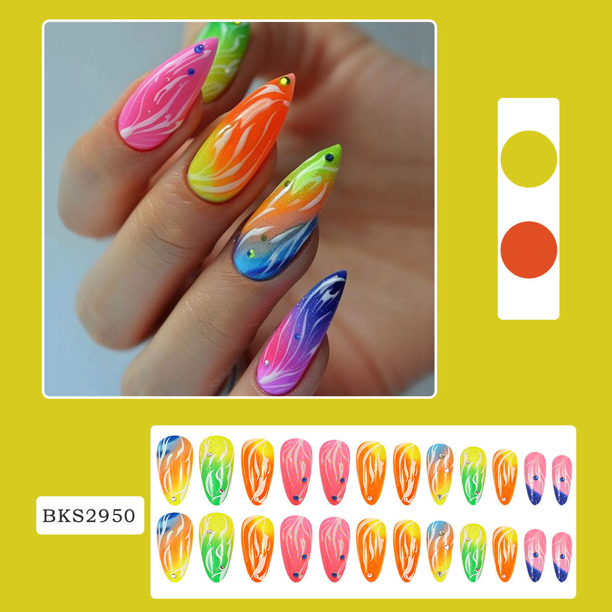 New FashionAlmond Shaped Gradient Rhinestone Nail Tips