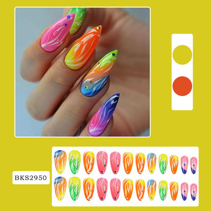 New FashionAlmond Shaped Gradient Rhinestone Nail Tips