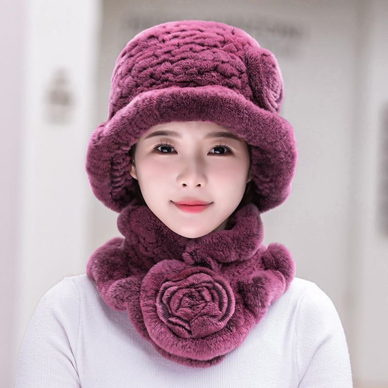 Winter Real Rabbit Fur Hat & Scarf Set - Warm & Elegant