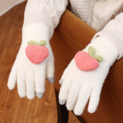 Cute Peach Finger Touch Screen Gloves