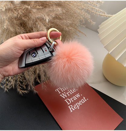 Fox Fur Pom Pom Keychain & Car Charm - Small Size