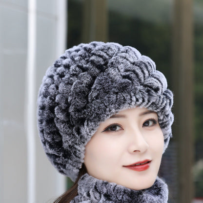 Winter Knit Real Rabbit Fur Hat - Warm & Stylish