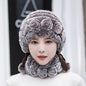 Warm Real Rabbit Fur Ear Flap Hat & Scarf Set