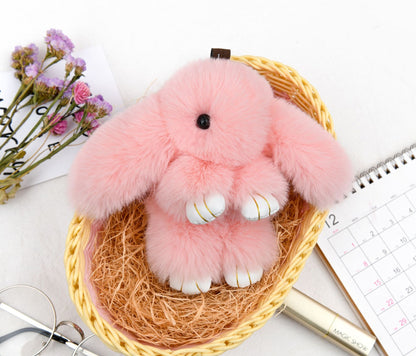 Rabbit Fur Lying Bunny Keychain Cute Charm