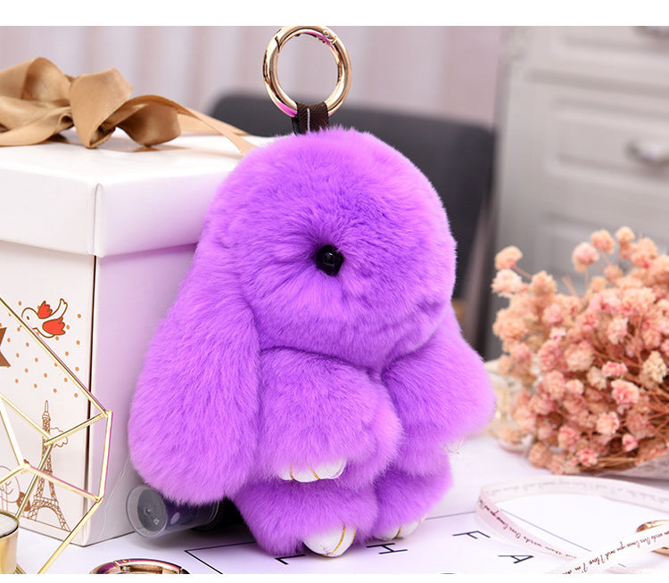 Real Rabbit Fur Lying Rabbit Keychain Car Accessory