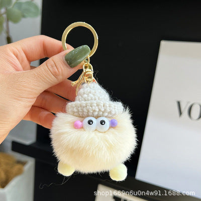 Cute Coal Ball Real Rabbit Fur Charm Keychain Accessory