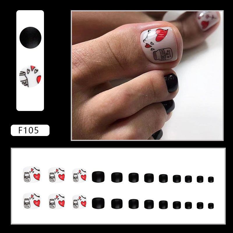 Sweet Cool Solid Black Heart Nails, Foot Set