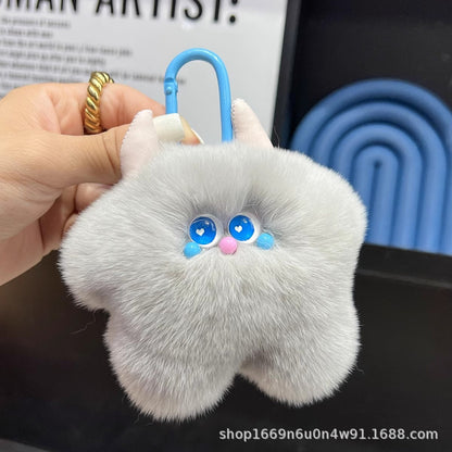 Cute Real Rabbit Fur Ice Cream Keychain Plush Gift