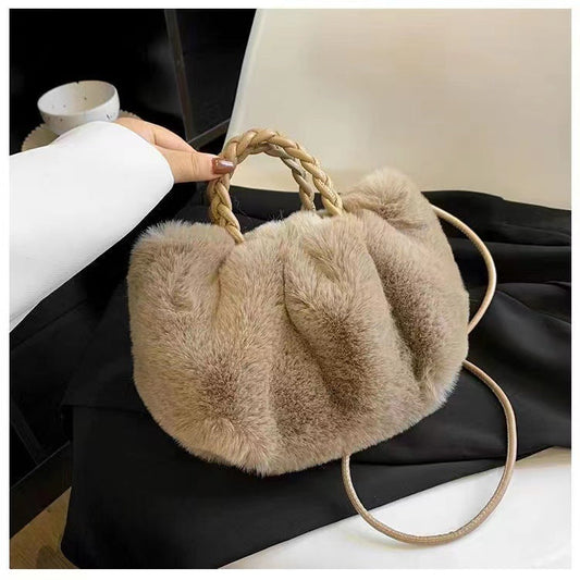 Cute Fuzzy Pumpkin Bag Women's Winter Shoulder Purse