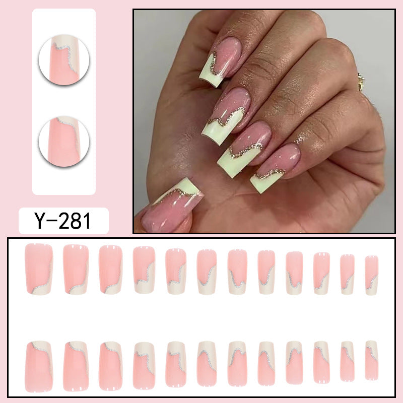 Mid-Length Glitter Detachable Nail Extensions, Trendy Design