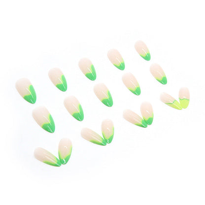 Fluorescent Green French Manicure Nails, 24 Pieces