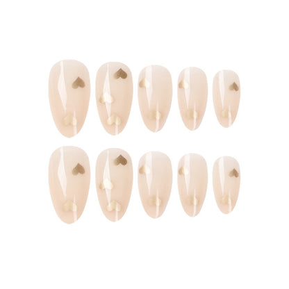 Almond French Nude Heart Fall Nails - Removable Nail Tips