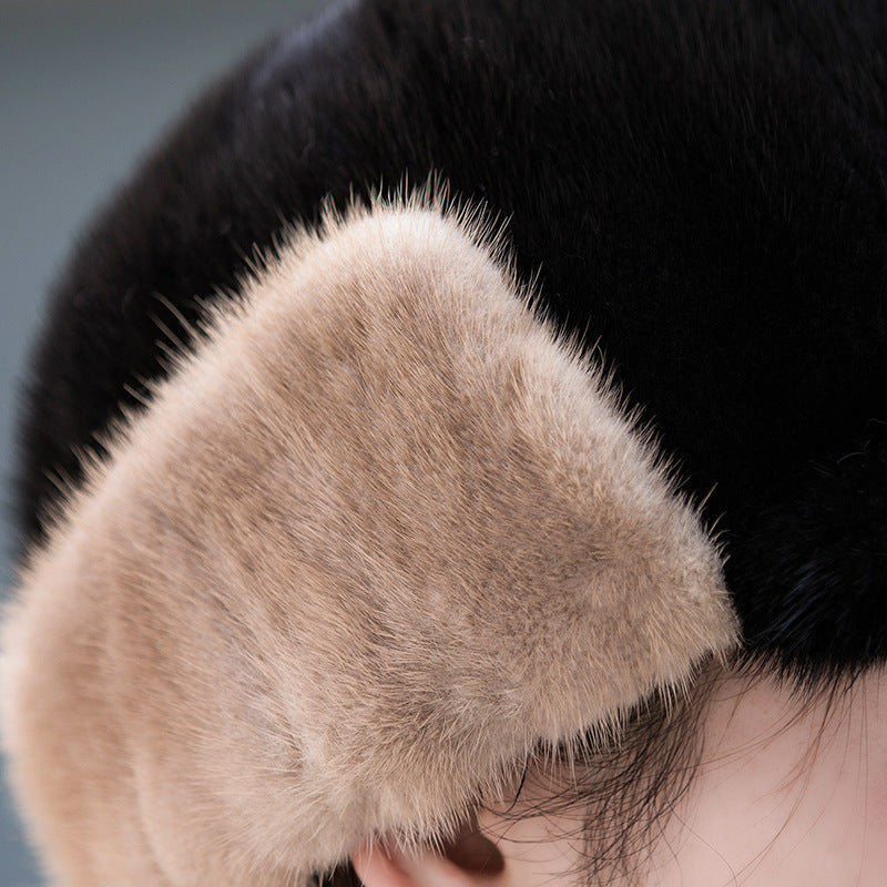 Warm Mink Fur Ear Flap Baseball Cap - Stylish Winter Accessory