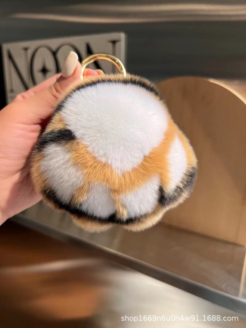 Cute Otter Rabbit Fur Tiger Tail Keychain Plush Gift