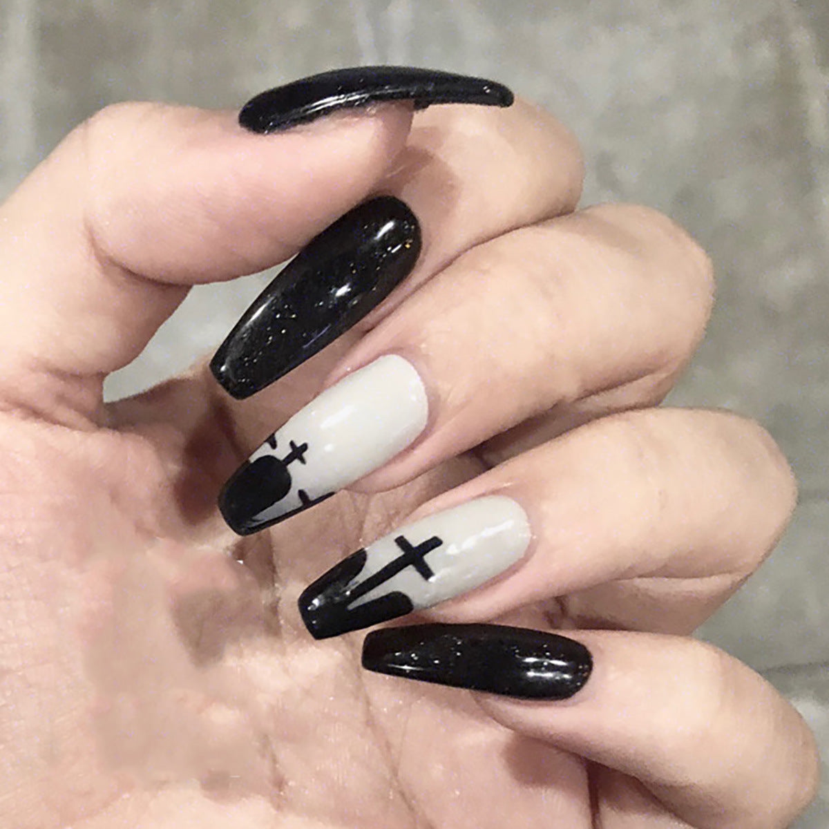 Long Ballet-Style Halloween Nail Extensions, Wearable Tips