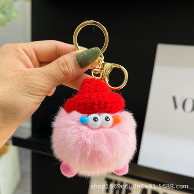 Cute Coal Ball Real Rabbit Fur Charm Keychain Accessory