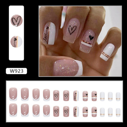 White Glitter French Heart Nail Stickers