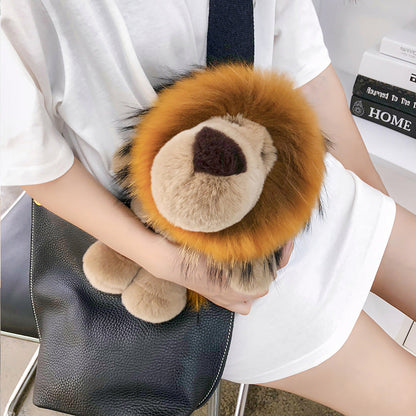 Cute Real Rabbit Fur Lion Keychain - Accessory