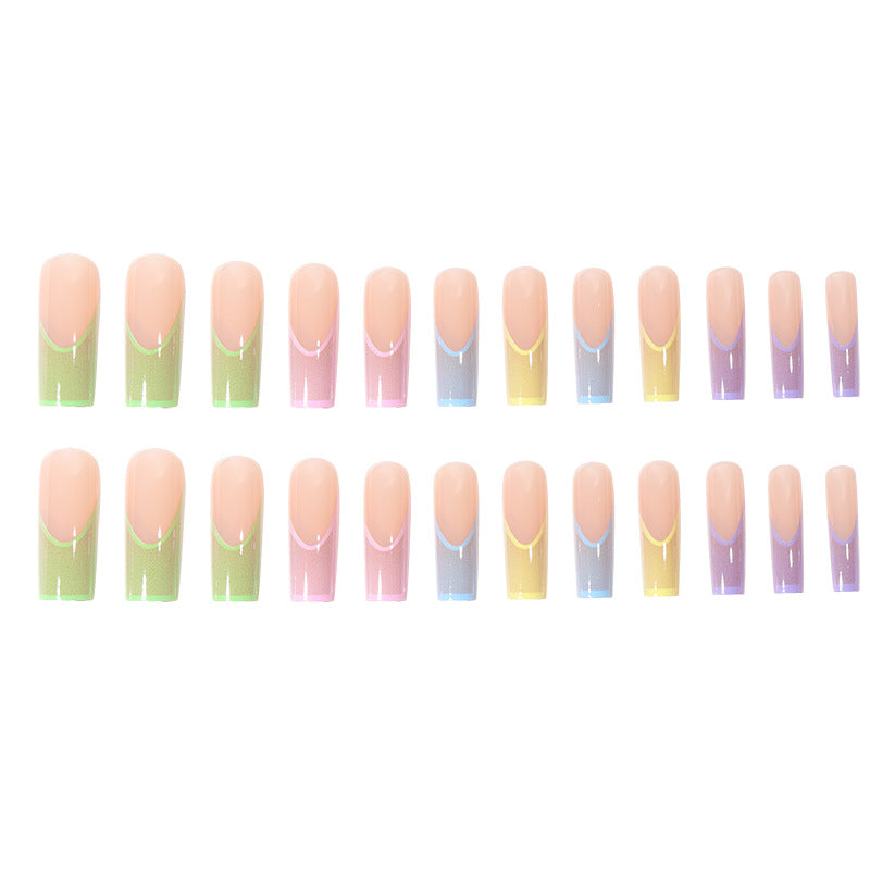 Long French Nail Tips, Candy Colors, Rainbow Gradient