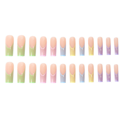 Long French Nail Tips, Candy Colors, Rainbow Gradient