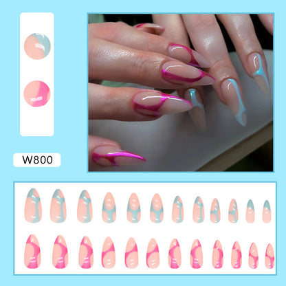 Euro Aurora Almond Nails Two-Tone Rose Red Lake Green Ins Style Fake Nails-homeunderwear