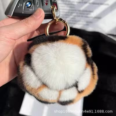 Cute Otter Rabbit Fur Tiger Tail Keychain Plush Gift