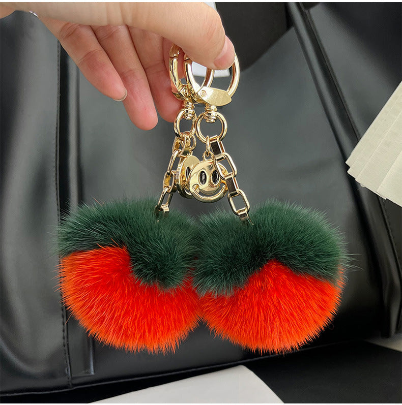 Lucky Mink Fur Persimmon Charm Keychain & Bag Decor