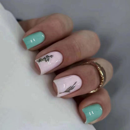 Mid-Length Square Nails, Lily of the Valley Design