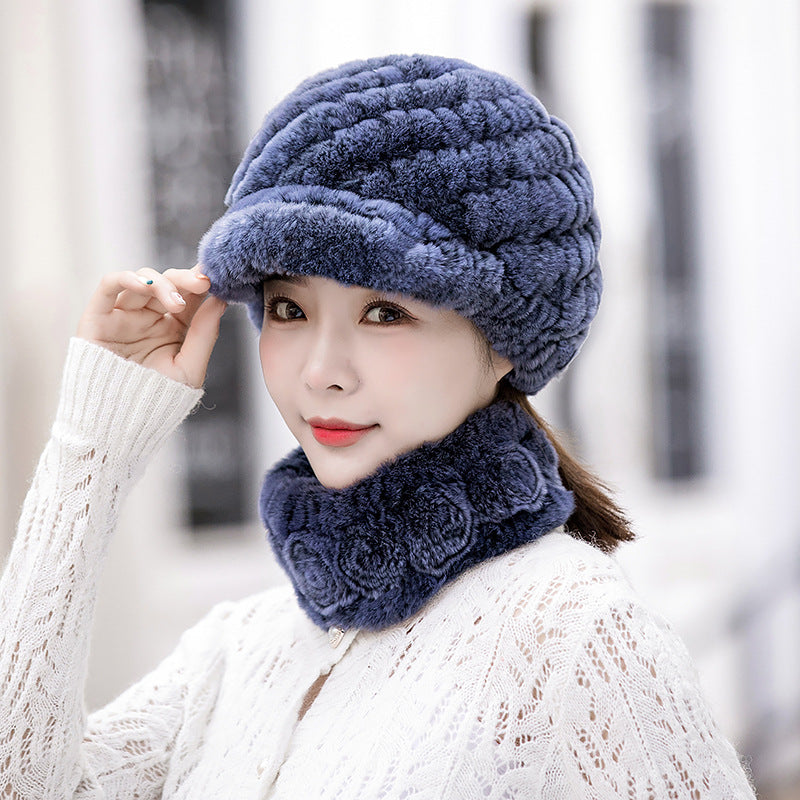 Warm Real Rabbit Fur Cap & Scarf Set - Stylish Winter Wear