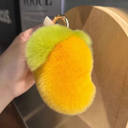 Cute Faux Rabbit Fur Mango Keychain - Car Charm