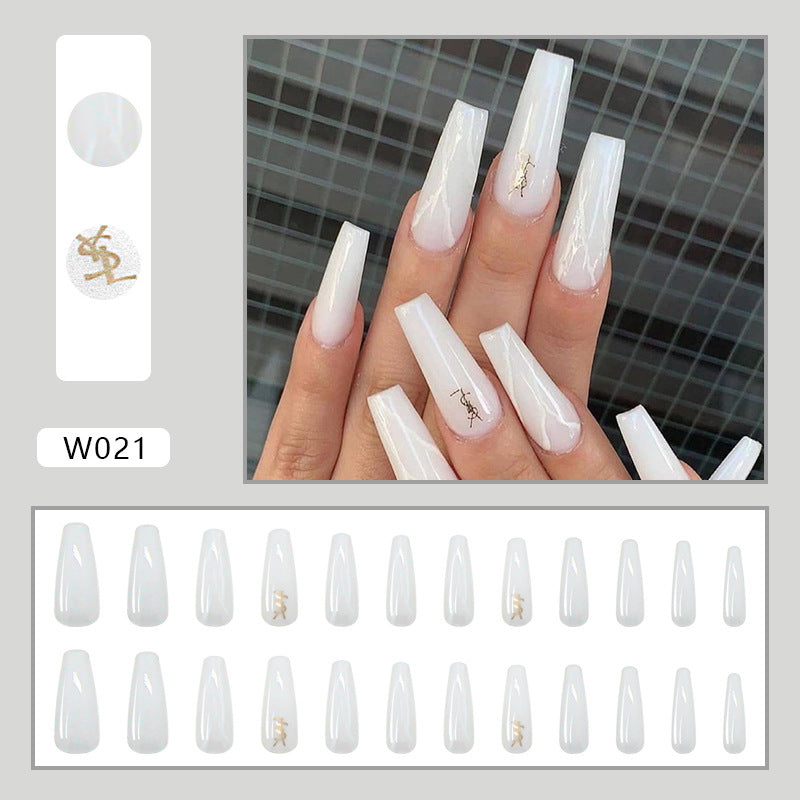 Long Ballet Nails with Marble Ombre Design, 24 Pieces