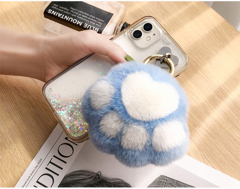 Cute Real Rabbit Fur Cat Paw Keychain Toy