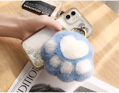 Cute Real Rabbit Fur Cat Paw Keychain Toy