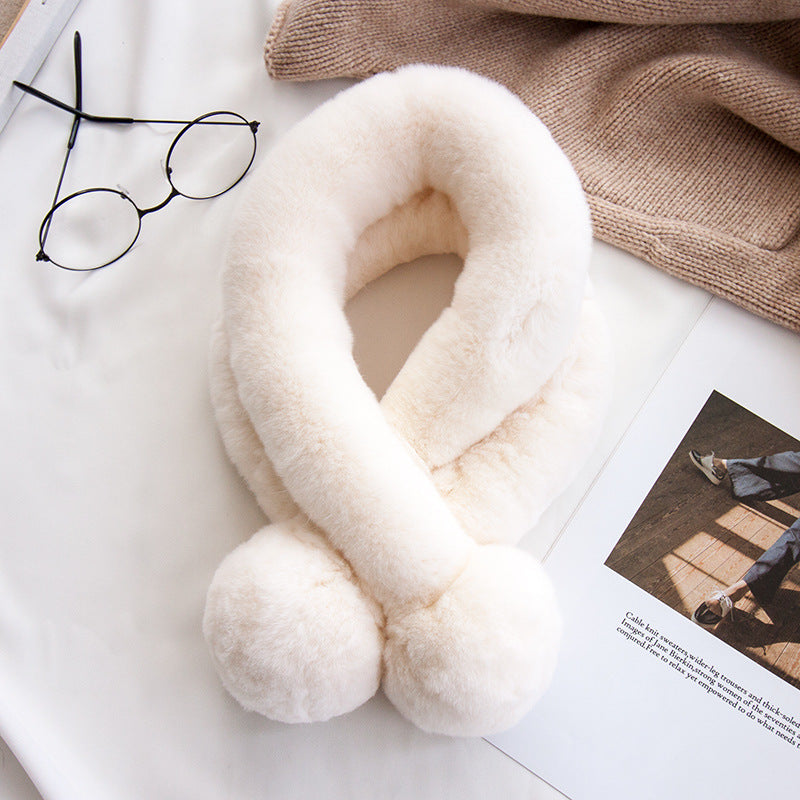 Cute Real Rabbit Fur Scarf with Pom Poms