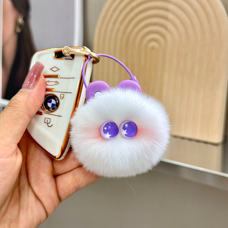 Cute Otter Rabbit Fur Coal Ball Keychain Plush Toy