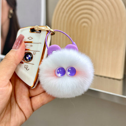 Cute Otter Rabbit Fur Coal Ball Keychain Plush Toy