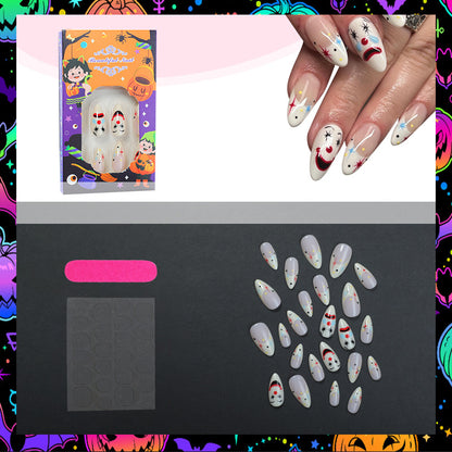 Clown Mask Print Almond Nails - Detachable Nail Stickers