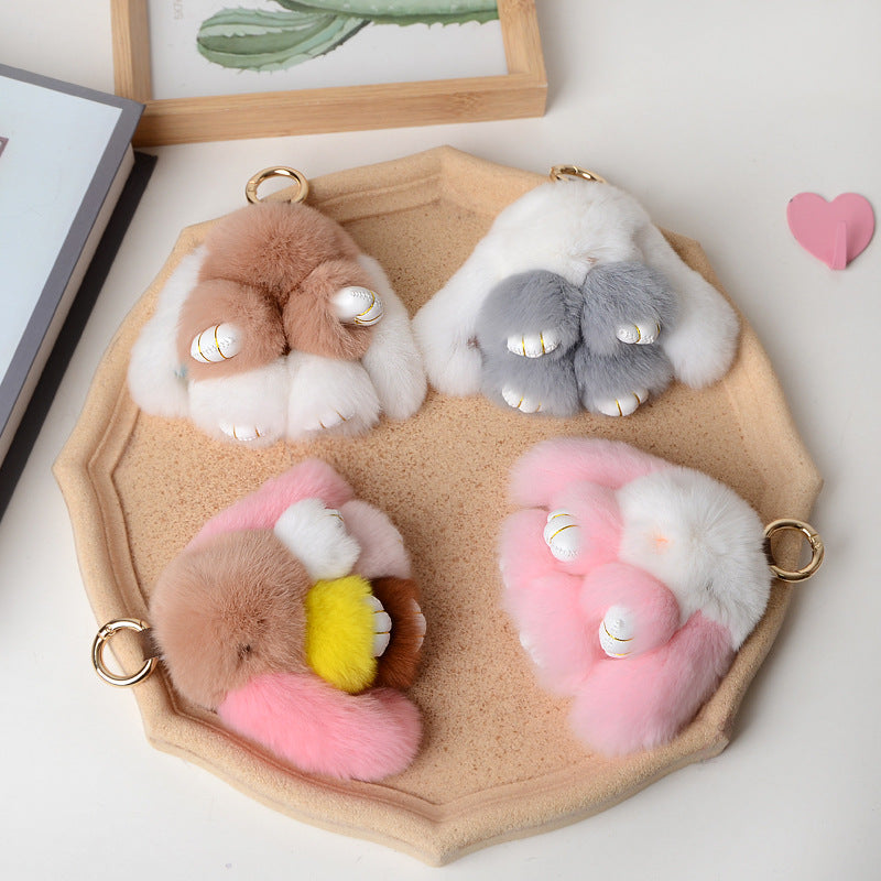 Wholesale Cute Faux Fur Bunny Keychain - Mini Decor