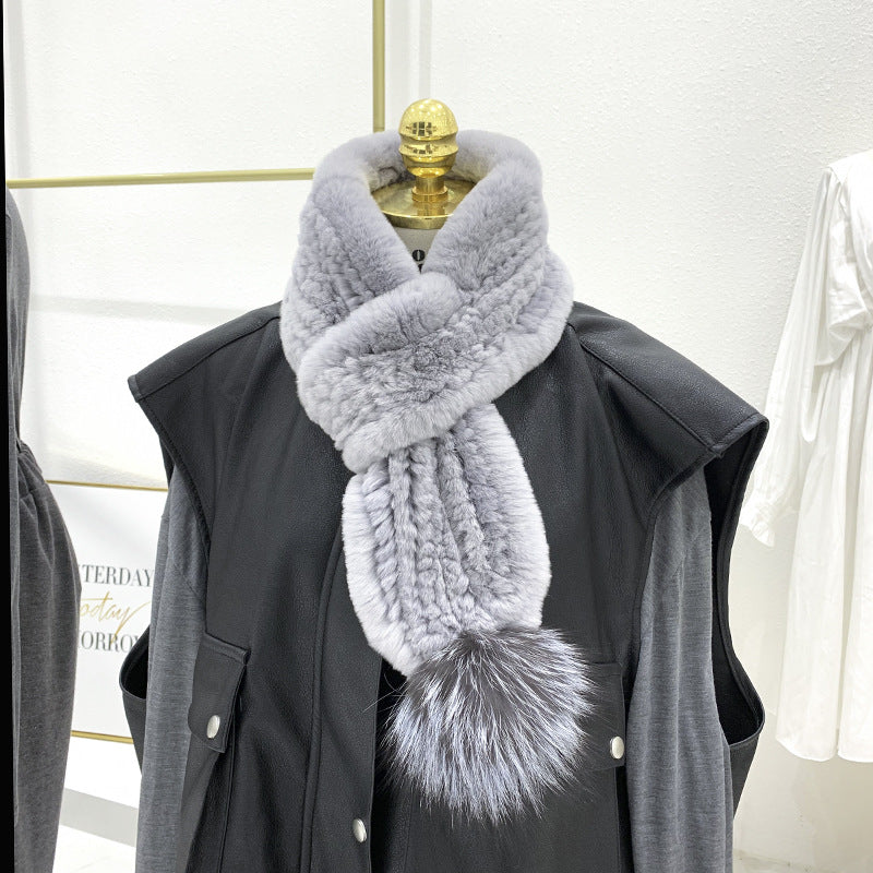 Real Rabbit Fur Fox Pom Pom Scarf - Winter Warmth & Style