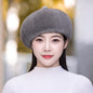 Women's Winter Fashion Water Mink Fur Beret Thick Warm Octagonal Hat