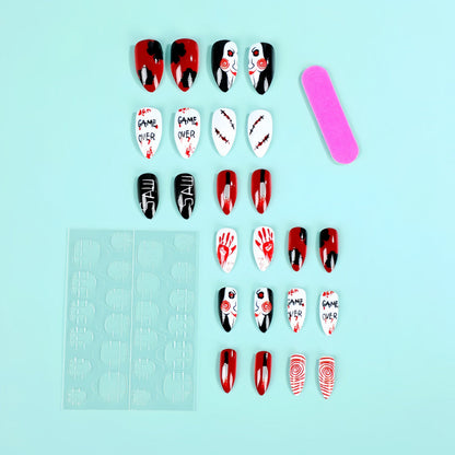 Ins-Style 24-Piece Halloween Bandage Circle Press-On Nails