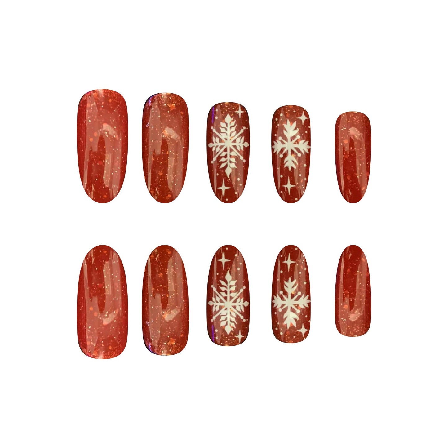 Gold Silver Glitter Wine Red Christmas Snowflake Nail Tips