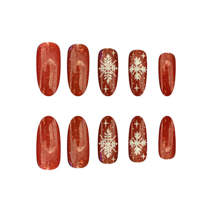 Gold Silver Glitter Wine Red Christmas Snowflake Nail Tips