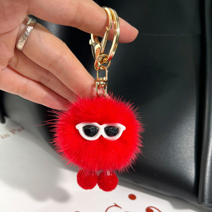 Cute Mink Fur Coal Ball Keychain - Trendy Toy Charm