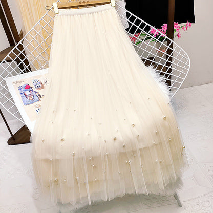 Heavy Industry Nail Bead Mesh Pleated High Waisted Skirt